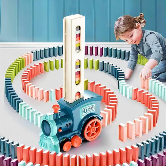 🚂 Domino Block Funny Train with 60 Colorful Dominoes, 3D Lights & Music – Automatic Laying Toy for Kids - BuddyMart