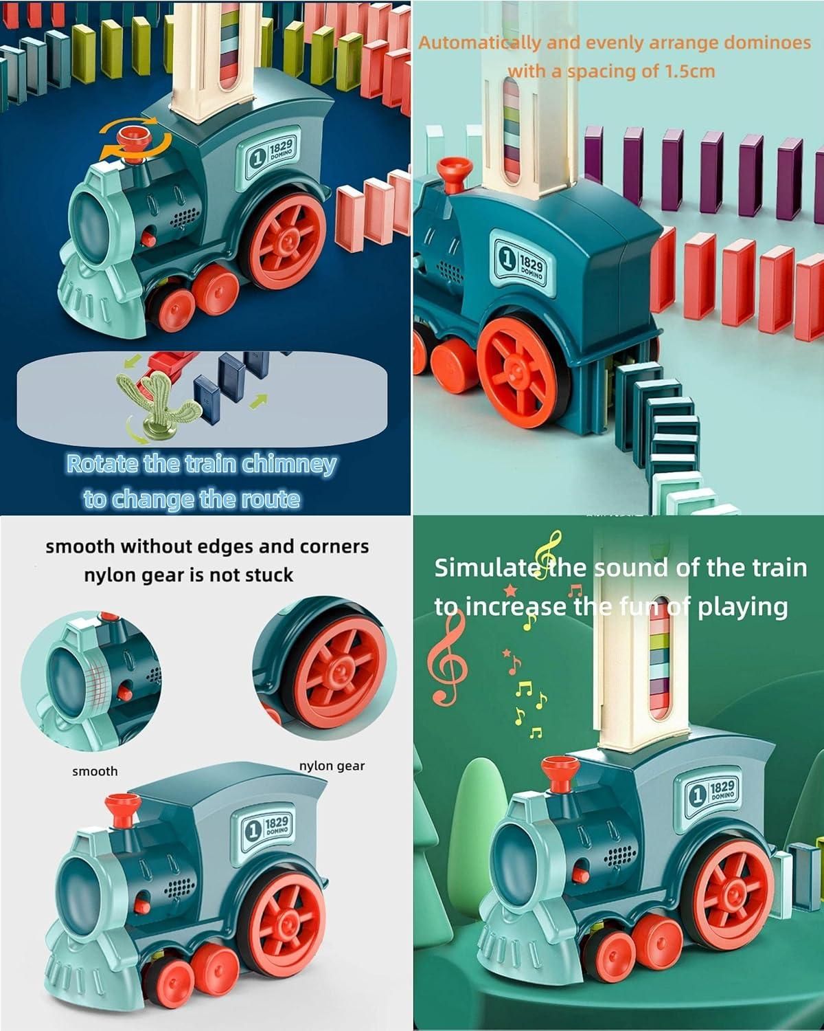 🚂 Domino Block Funny Train with 60 Colorful Dominoes, 3D Lights & Music – Automatic Laying Toy for Kids - BuddyMart