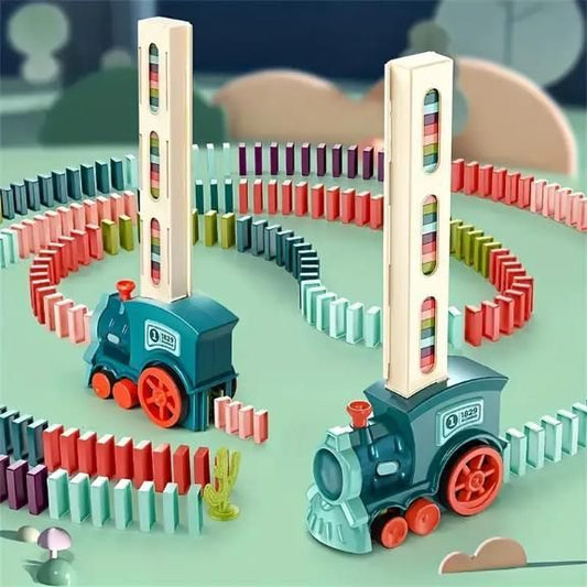 🚂 Domino Block Funny Train with 60 Colorful Dominoes, 3D Lights & Music – Automatic Laying Toy for Kids - BuddyMart