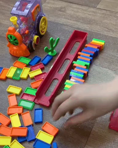 🚂 Domino Block Funny Train with 60 Colorful Dominoes, 3D Lights & Music – Automatic Laying Toy for Kids - BuddyMart