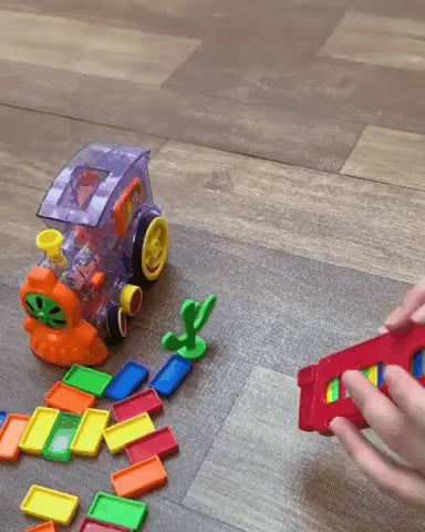 🚂 Domino Block Funny Train with 60 Colorful Dominoes, 3D Lights & Music – Automatic Laying Toy for Kids - BuddyMart
